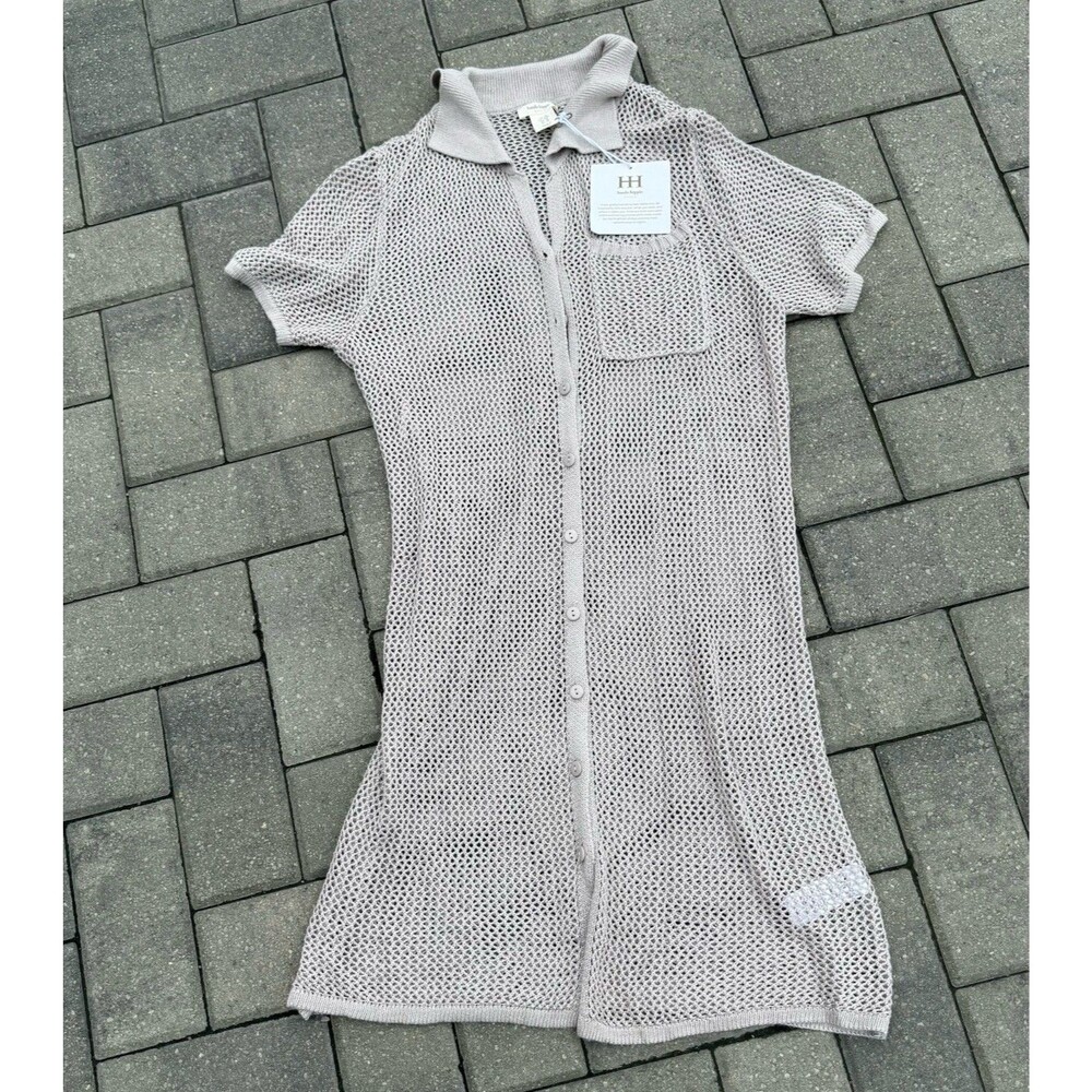 Haute Hippie‎ Crochet Button Up Lagen Dress Cardigan Coverup Grey/beige  NWT Med